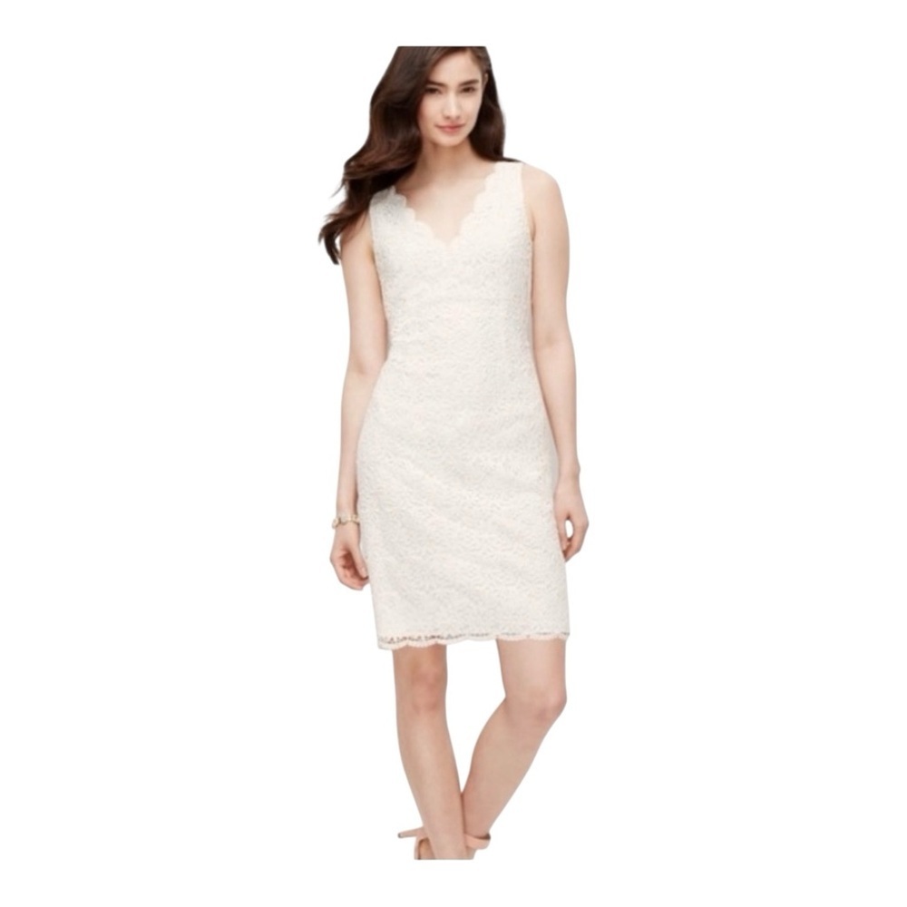 ANN TAYLOR Scalloped Floral Lace Sheath Dress – Winter White – Size 10